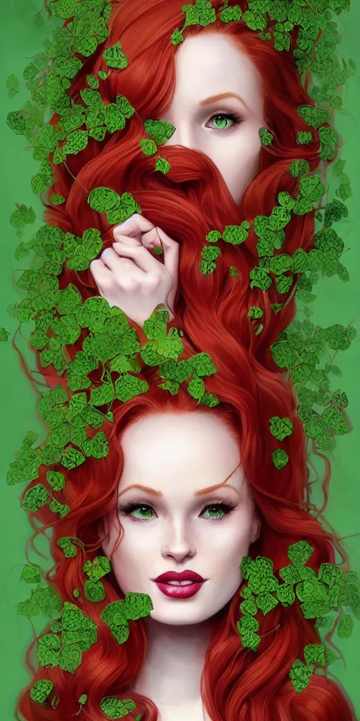 Prompt: beautiful Madelaine Petsch poison ivy DC comics, evil smile, full body green dress, realistic character concept, fun pose, comic book, illustration, slender symmetrical face and body, vines flowers and plants, artstation, cinematic lighting, hyperdetailed, high resolution, Charlie Bowater, Tom Bagshaw, single face, insanely detailed and intricate, beautiful