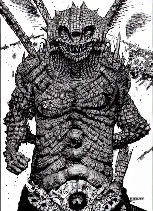 Prompt: portrait of kaiman from dorohedoro by q hayashida, beautiful composition