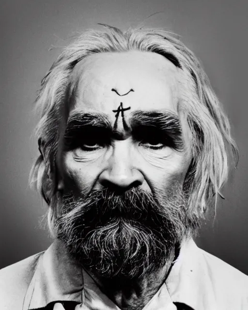 Prompt: Charles Manson as Odin, professional portrait photograph, DSLR photography