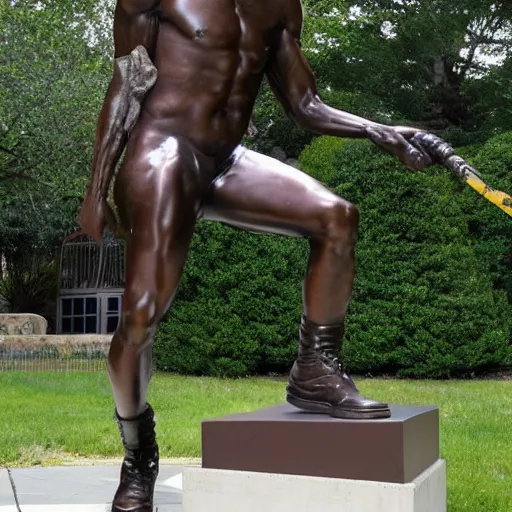 Prompt: The great nutsack defender statue,detailed,live action