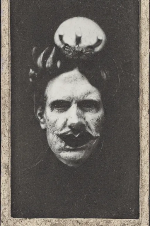 Image similar to a monochrome daguerrotype portrait of the devil