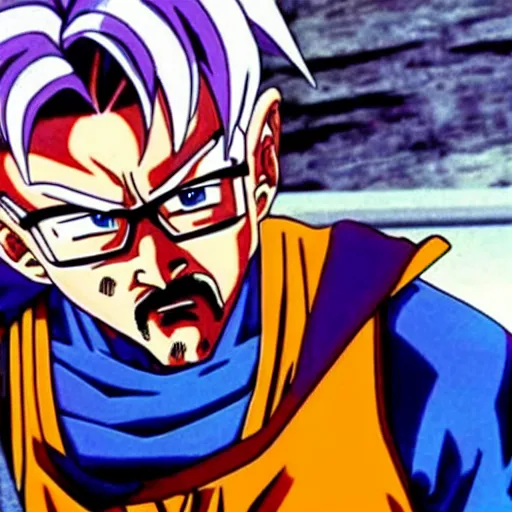 Image similar to a still of walter white in dragon ball z ( 1 9 8 9 )