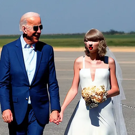 Prompt: Taylor swift marrying joe Biden inside an airplane