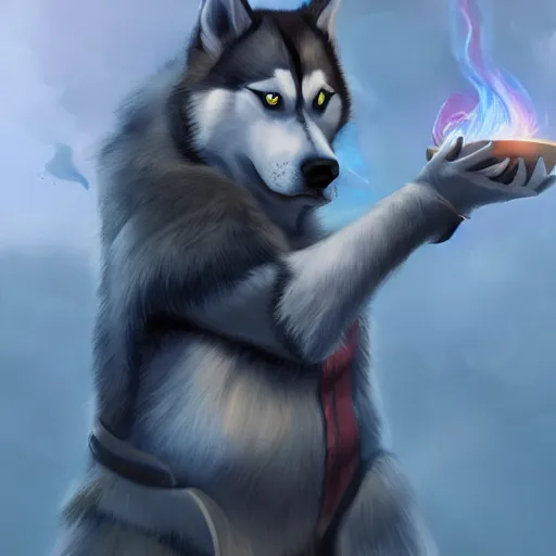 Prompt: Husky Wizard, Fantasy, artstation, award winning,