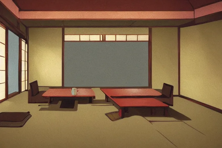 Image similar to concept art of japanese room, sen no rikyu, mad paint