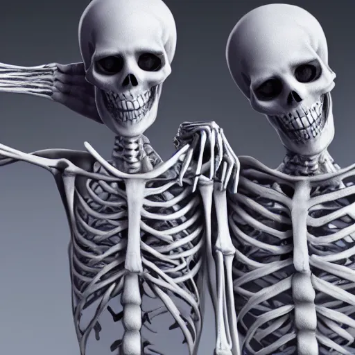 Prompt: a beautiful skeleton couple made out of blue and grey smoke, hyper realistic, 4k, trending on artstation,