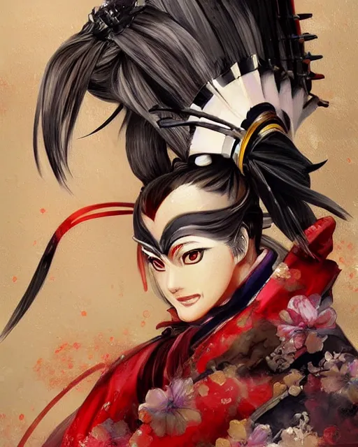 Prompt: oichi from sengoku basara ,samurai warriors in the paintetly style of WLOP yasutomo oka artgerm brush stroke oil painting imagine fx artstation