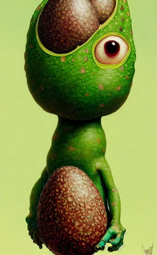 Image similar to anthro avocado creature painting by chiara bautista, beksinski and norman rockwell and greg rutkowski weta studio, and lucasfilm