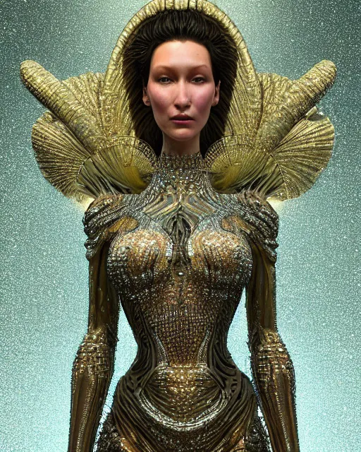 Image similar to a highly detailed metahuman 4 k close up render of an alien goddess bella hadid as goddess in iris van herpen dress schiaparelli in diamonds crystals swarovski and jewelry iridescent in style of alphonse mucha gustav klimt trending on artstation made in unreal engine 4