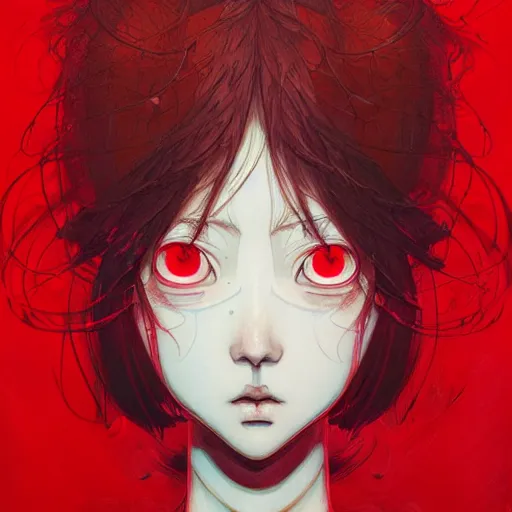 Image similar to prompt : red portrait soft light painted by james jean and katsuhiro otomo and erik jones, inspired by evangeleon anime, smooth face feature, intricate oil painting, high detail illustration, sharp high detail, manga and anime 1 9 9 0