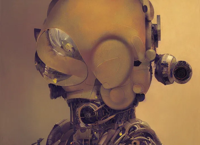 Prompt: portrait of robot cyborg, painterly, yoshitaka amano, miles johnston, agnes pelton, moebius, salmon khoshroo, lee griggs, timothy von rueden, odilon redon, volumetric lighting, miles johnston, james jean