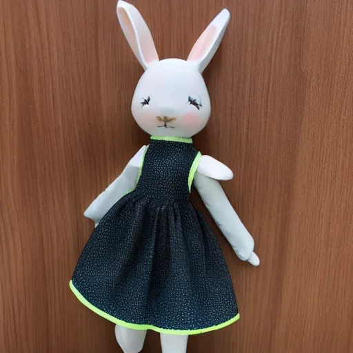 Image similar to beautiful fit female rabbit with symetric face wearing dress, full body, 5 5 mm