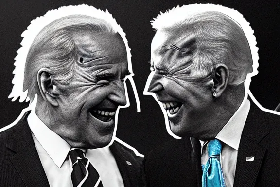 Image similar to “ very very intricate photorealistic photo of the devil and joe biden laughing together, detailed natural lighting, award - winning crisp details ”