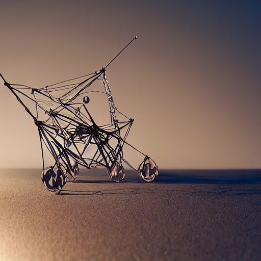 Image similar to strandbeest the size of a mountain made of wicked glinting steel trampling over a land of dusty grey, photo realistic, 8 k, trending on artstation