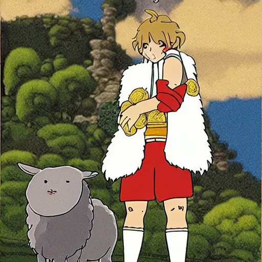 Prompt: king evan and a sheep, studio ghibli