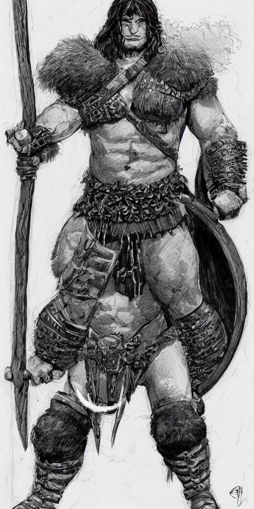 Image similar to a large young barbarian male warrior, d & d, fantasy, portrait, in travis charest style