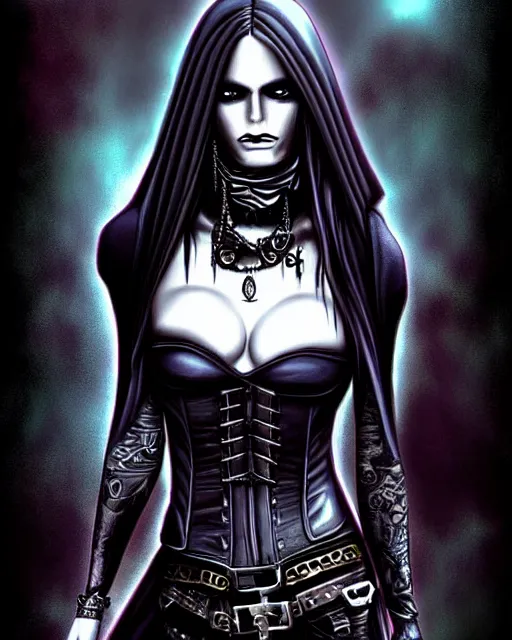 Image similar to bounty hunter, a digital painting by anne stokes, deviantart contest winner, gothic art, gothic, goth, dark and mysterious