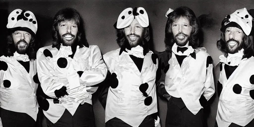 Prompt: The Bee Gees dressed up in Bee Costumes