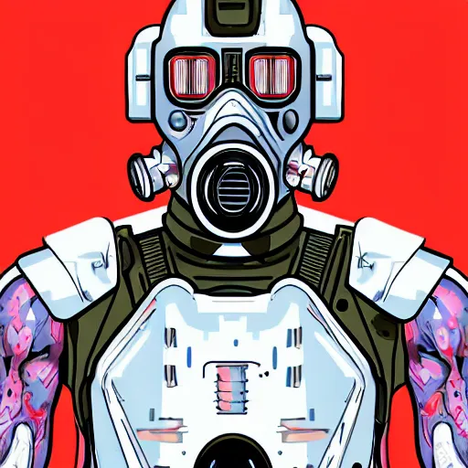 Prompt: a award winning action upper body portrait of nuke zombie with a breathing mask while wearing futuristic bodyarmor and pauldrons, outrun, vaporware, highly detailed, fine detail, intricate