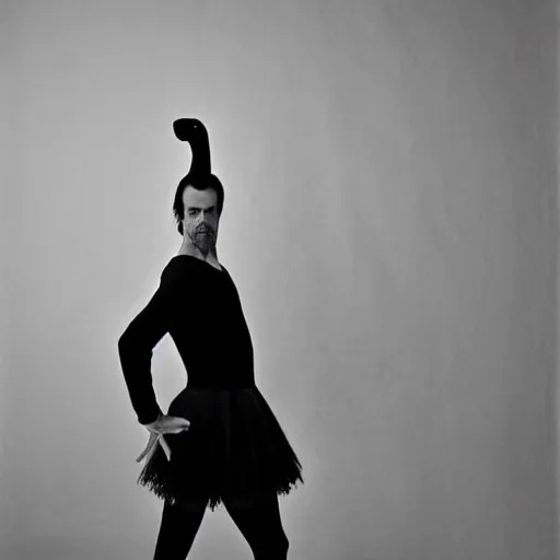 Image similar to nick cave dressed as a ballerina, low angle, studio photography