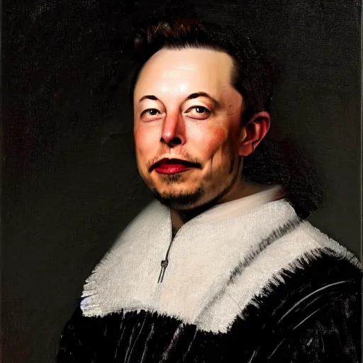 Prompt: A portrait painting of Elon Musk by Rembrandt van Rijn