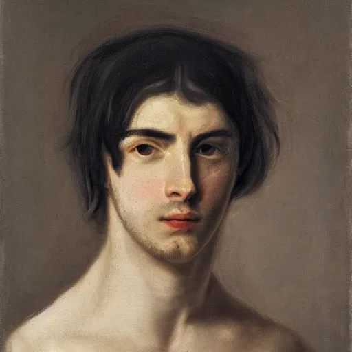 Prompt: portrait of a young man with half of his hair black and the other half of his hair white, artistic,