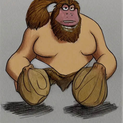 Prompt: courtroom sketch of Grug from the Croods on trial for eating all the bananas