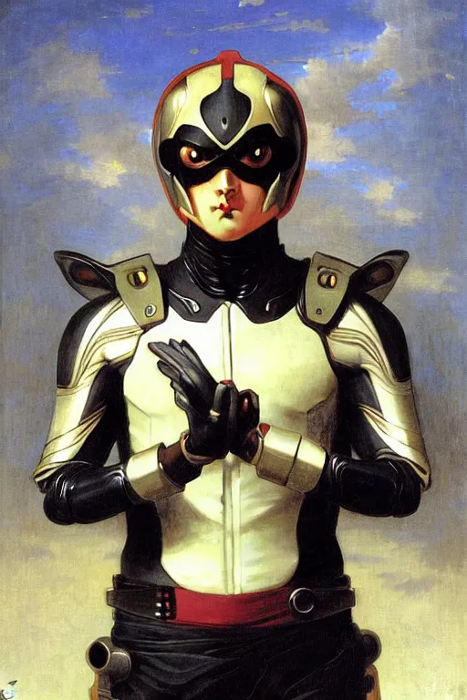 Image similar to portrait of a kamen rider, majestic, solemn, by bouguereau