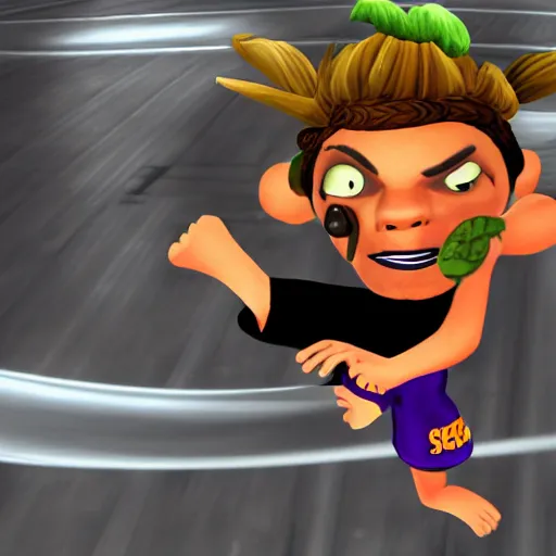 Image similar to character screenshot of ufc sean o'malley in psychonauts, rainbow hair dreadlocks, 3 d character render, ps 3 video game, dream world, 7 2 0 p, cutscene, cartoony designed by scott campbell