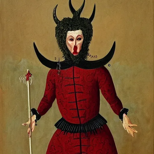 Image similar to Stunning and highly detailed painting of the devil in human disguise wearing a red doublet