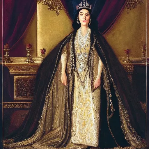 Prompt: portrait of queen shoreh aghdashloo, royal, crown, classic painting