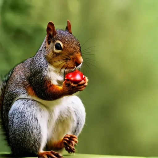 Prompt: a photograph of a Squirrel winces in disgust whilst holding a pepper, portra 800