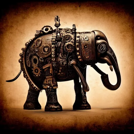 Image similar to a steampunk robotic elephant, dark background, super - detailed, photo - realistic,