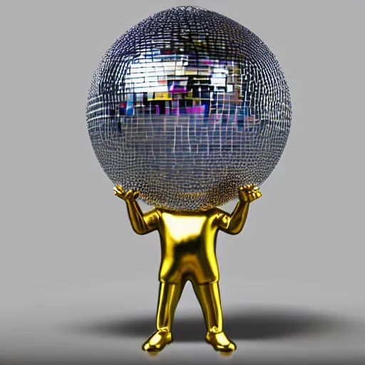 Image similar to realistic man made out of a disco ball, 8 k, trending on artstation