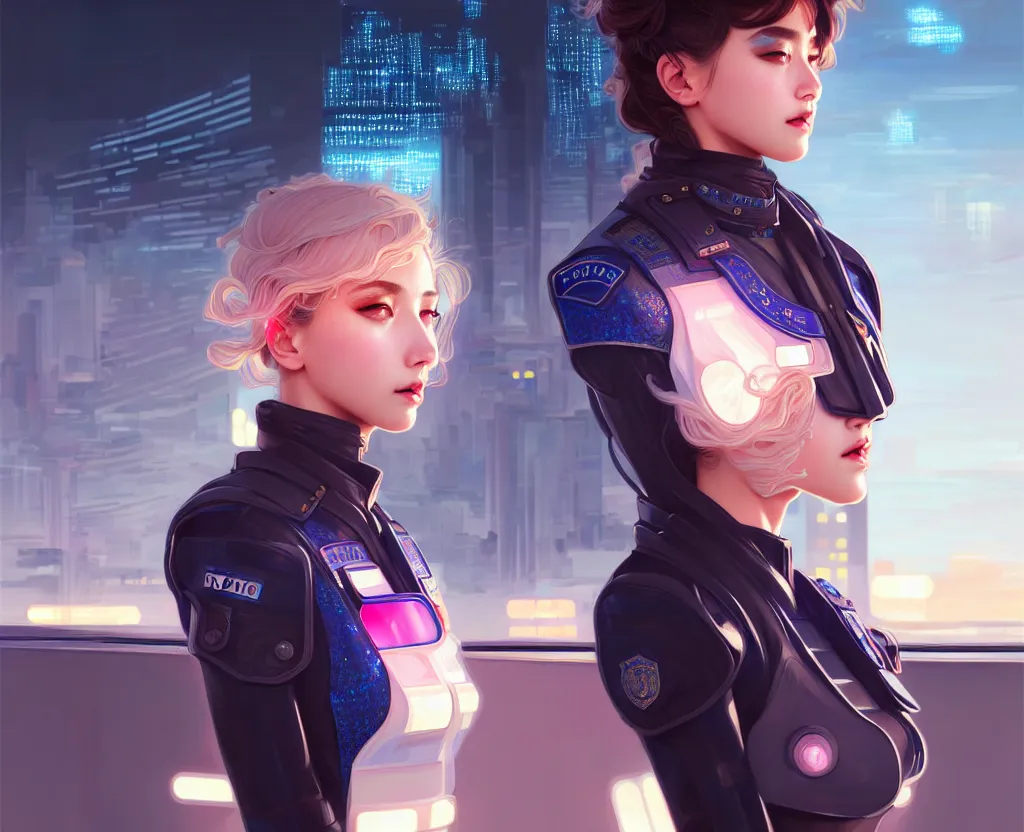 Image similar to portrait futuristic police uniform girl, at future sau paulo neon light rooftop, ssci - fi and fantasy, intricate and very very beautiful and elegant, highly detailed, digital painting, artstation, concept art, smooth and sharp focus, illustration, art by tan zi and ayanamikodon and alphonse mucha and wlop