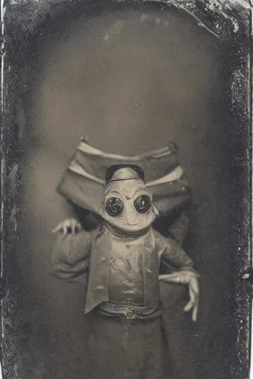 Image similar to a wet plate photo of an anthropomorphic salamander king