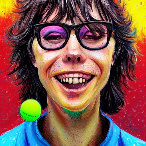 Image similar to portrait, raining tennis balls, chalk, colorful, digital art, fantasy, magic, trending on artstation, ultra detailed, professional illustration by Basil Gogos