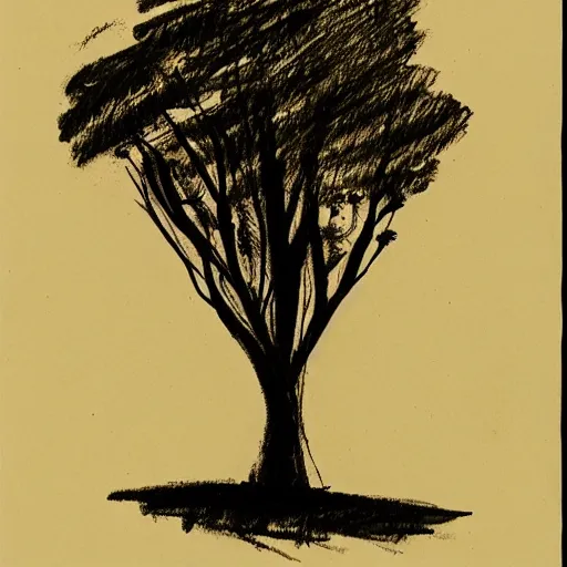 Image similar to milt kahl pen and ink sketch of a rabbit silhouette standing by a tree in the forest facing away