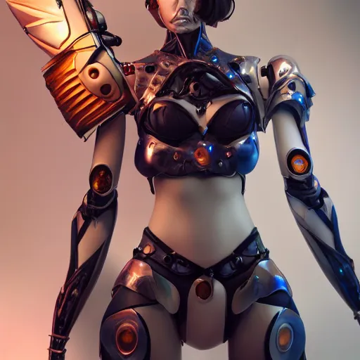 Image similar to womanized humanoid robot, pretty face, anatomically correct, league of legends art by vonka xu, unreal engine, digital art, highly detailed