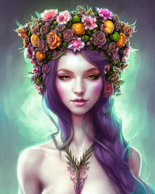 Image similar to digital art, centered full body elven bride, vivid flower crown ,intricate, veins, by James Jean and by artgerm, by ross tran , ultradetailed, charachter design, concept art, trending on artstation,