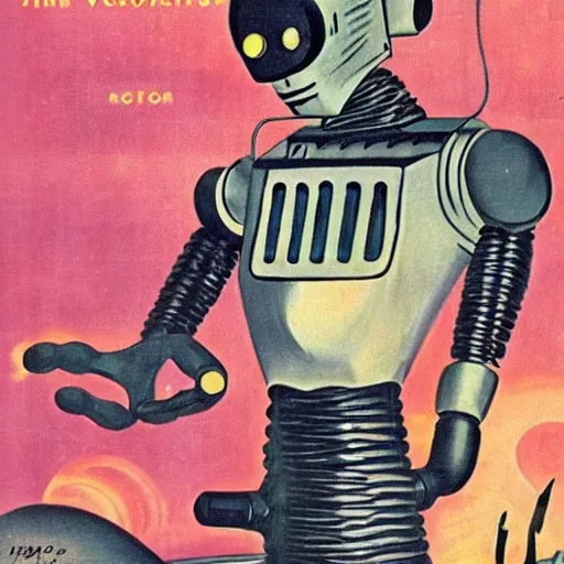 Prompt: 1 9 6 0 s science fiction book cover, robotic vampires, high quality, high resolution