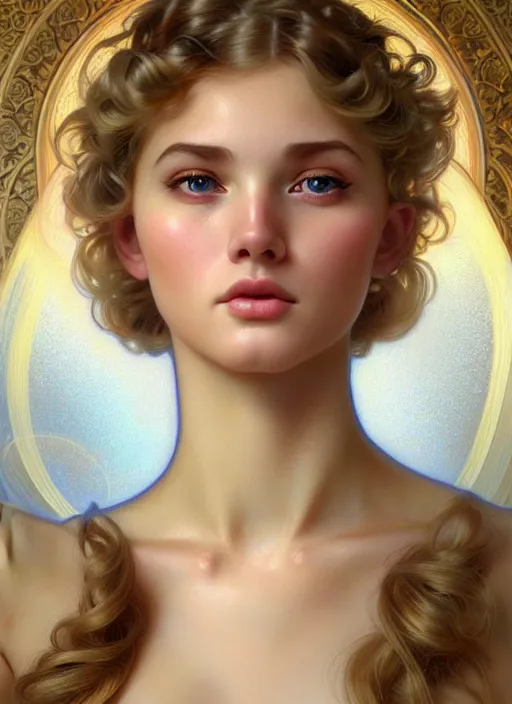 Prompt: perfectly feminine face!! full body portrait of young soap bubble goddess blessed by nature with ever - increasing physical mental perfection, blonde, symmetrical! intricate, sensual features, highly detailed, biblical divine holy perfection!! digital painting, artstation, concept art, smooth, sharp focus, illustration, art by artgerm and greg rutkowski and alphonse mucha