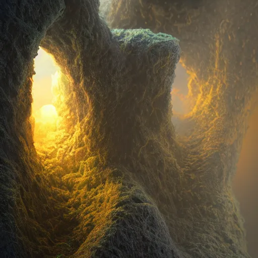 Image similar to rhizomuse lifeforms, diorama, stunning photo, artist impression, cgsociety, abstract sculpture, warm ambient lighting, glow, deep shadows, hyperdetailed, 8K