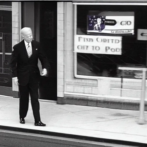 Image similar to Joe Biden caught on a surveillance camera stealing money,CCTV