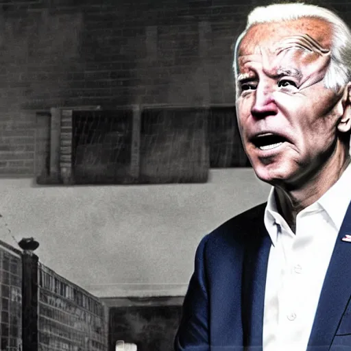 Image similar to joe biden as a monster in cronenberg movie, the thing, realistic, security camera footage