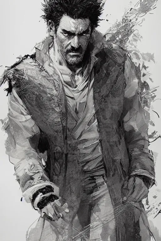 Image similar to portrait of joseph joestar, pen and ink, intricate line drawings, by craig mullins, ruan jia, kentaro miura, takehiko inoue, greg rutkowski