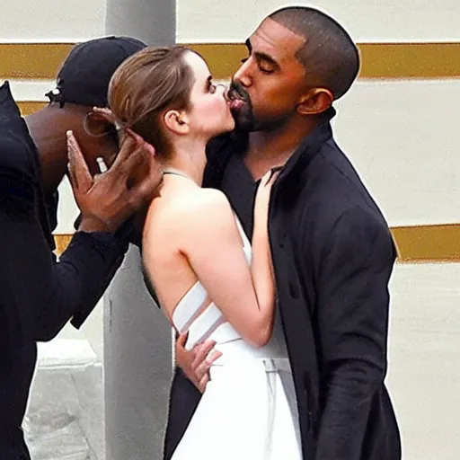 Image similar to Emma watson kissing kanye west while Elon musk is watching 4k