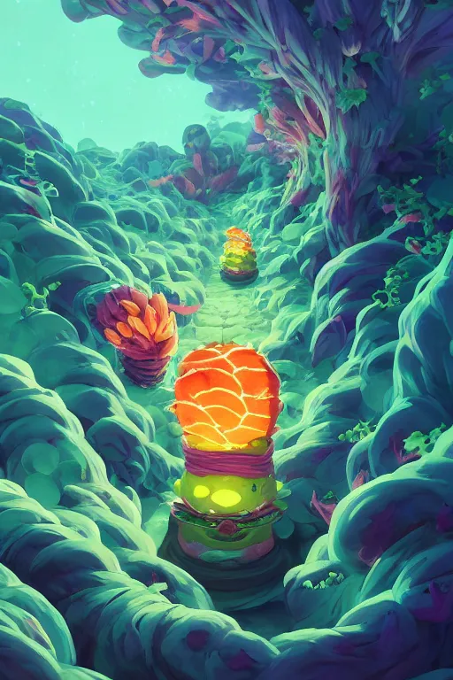 Image similar to roots cactus sushi cristal smurf ghost creature animal sushi cristal very big eye roots cactus elemental flush of force nature micro world fluo fishscale, behance hd by jesper ejsing, by rhads, makoto shinkai and lois van baarle, ilya kuvshinov, rossdraws radiating a glowing aura global illumination ray tracing hdr