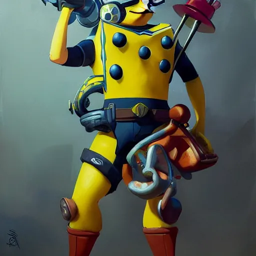 Prompt: greg manchess portrait painting of spongebob as overwatch character, medium shot, asymmetrical, profile picture, organic painting, sunny day, matte painting, bold shapes, hard edges, street art, trending on artstation, by huang guangjian and gil elvgren and sachin teng