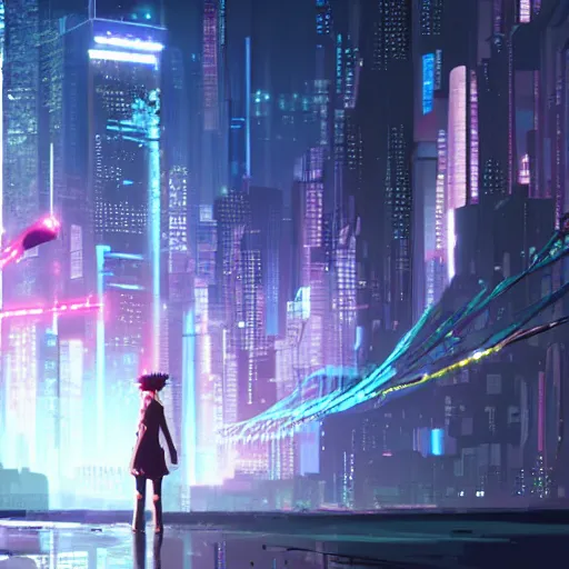 Prompt: cyber punk makoto shinkai